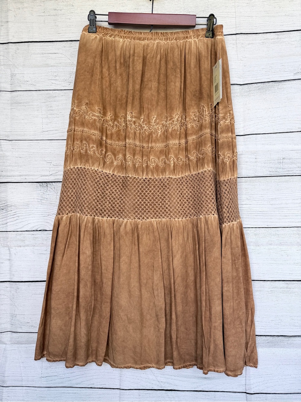 NWT Reba Embroidered Open Knit Tiered Maxi Skirt - Large